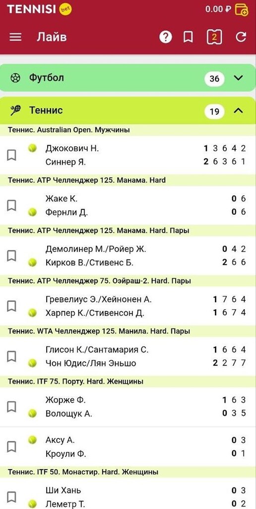 Лайв ставки на Теннис на Теннисе