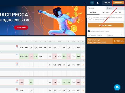 Раздел «Пополнить» в личном кабинете Зенит