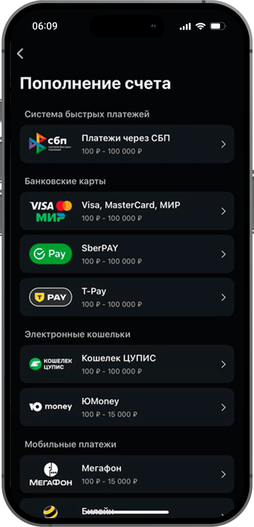 Выберите метод пополнения на БК Леон