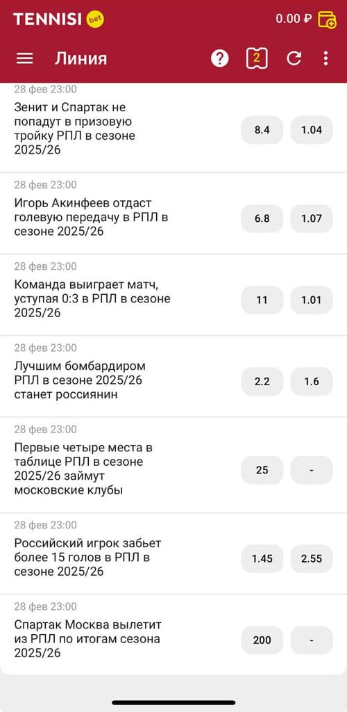 Линия в приложении Тенниси