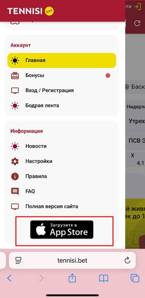 Найдите приложение iOS Тенниси