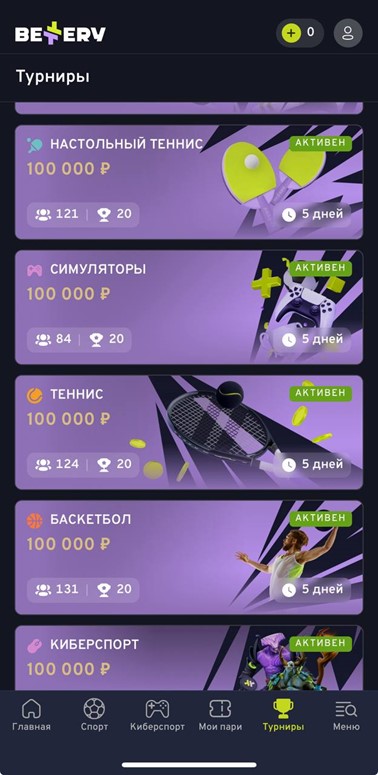 Турниры на БК Беттери