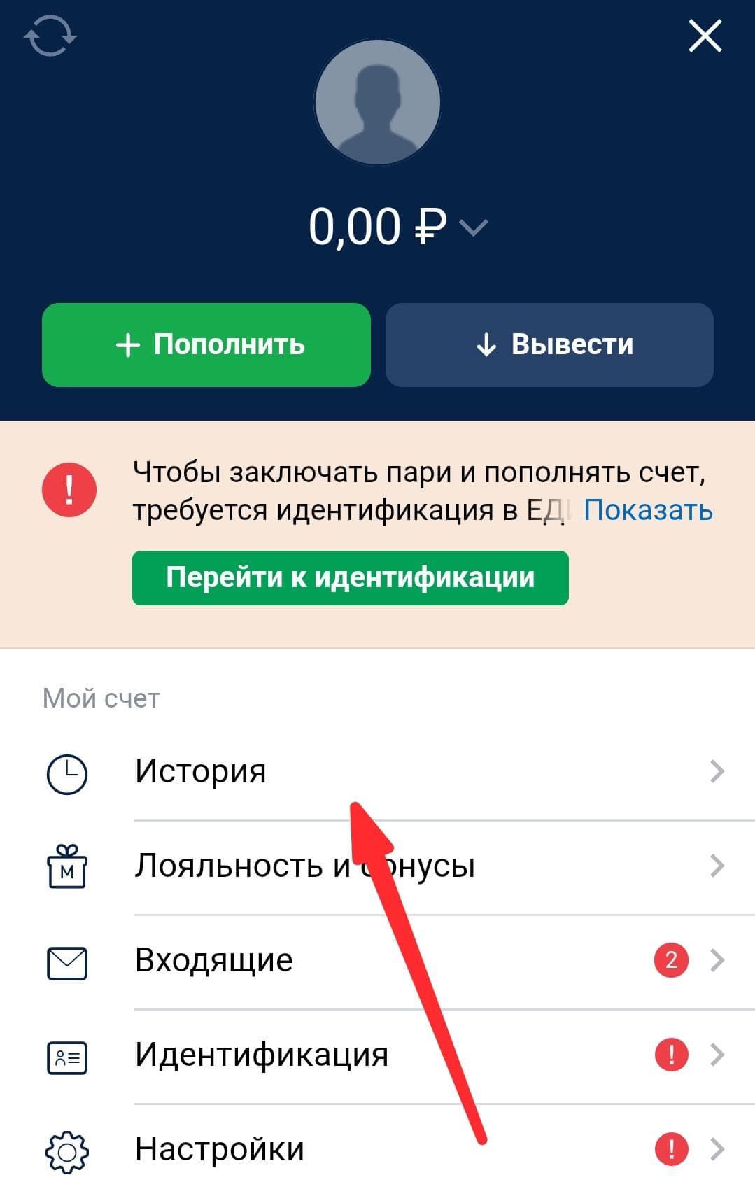 Перейдите в раздел «История».