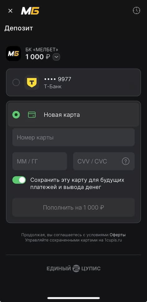 Банковские карты (Visa, Mastercard, Мир)