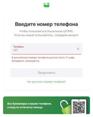 Укажите номер мобильного телефона и нажмите «Продолжить».