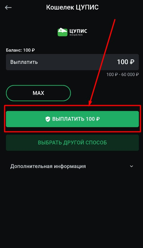 Подтвердите сумму вывода через кошелек ЦУПИСа на Леон 