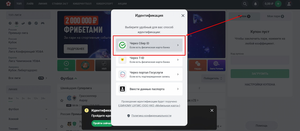Пройдите идентификацию в Сбер ID для Леон