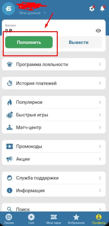 Пополнение счета с компьютера