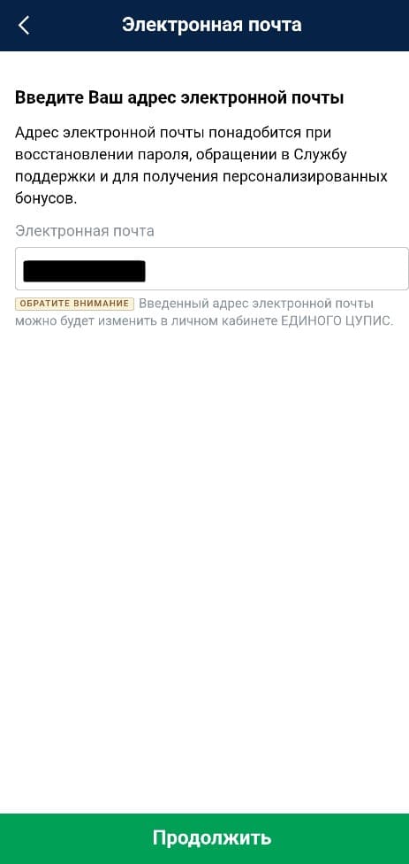 Укажите e-mail и кликните «Продолжить».