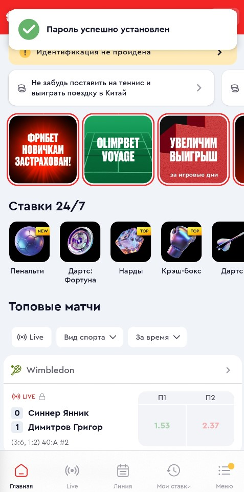 Завершите создание пароля на Олимпе