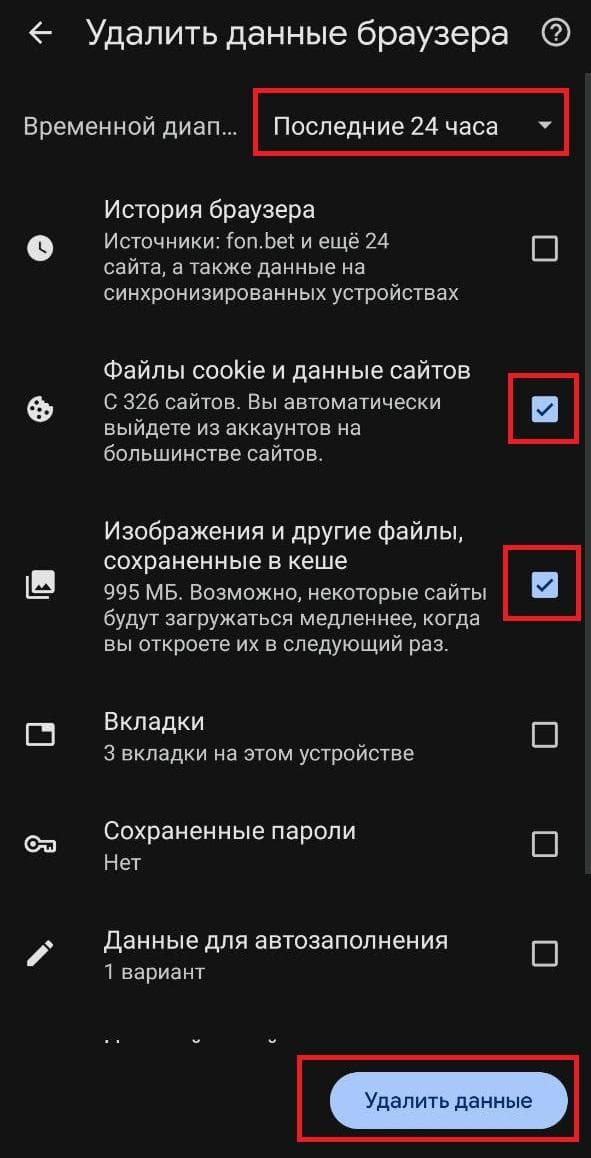 Нажмите «Удалить данные» и подождите (время ожидания зависит от количества удаляемых файлов).