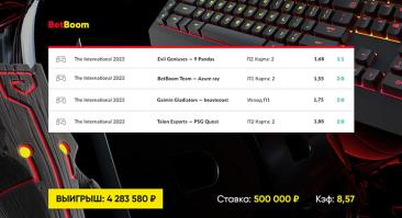 Клиент BetBoom выиграл более 4 200 000 рублей благодаря экспрессу из четырех матчей The International