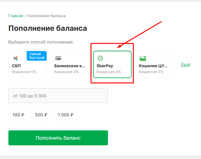 Пополнение счета через SberPay в БК Лига Ставок
