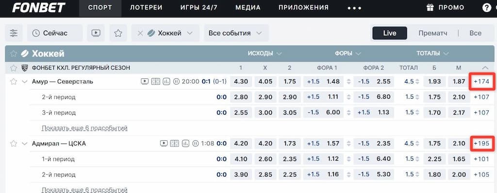 Live-линия Фонбет
