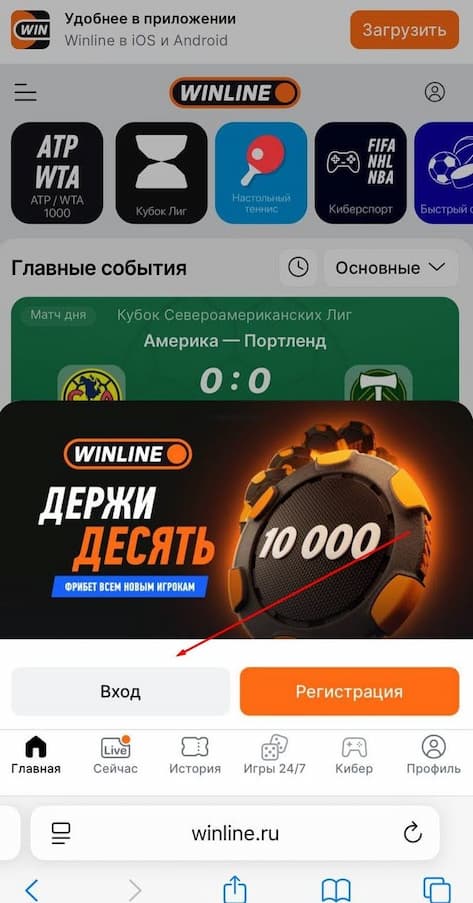 откройте мобильную версию сайта БК Винлайн
