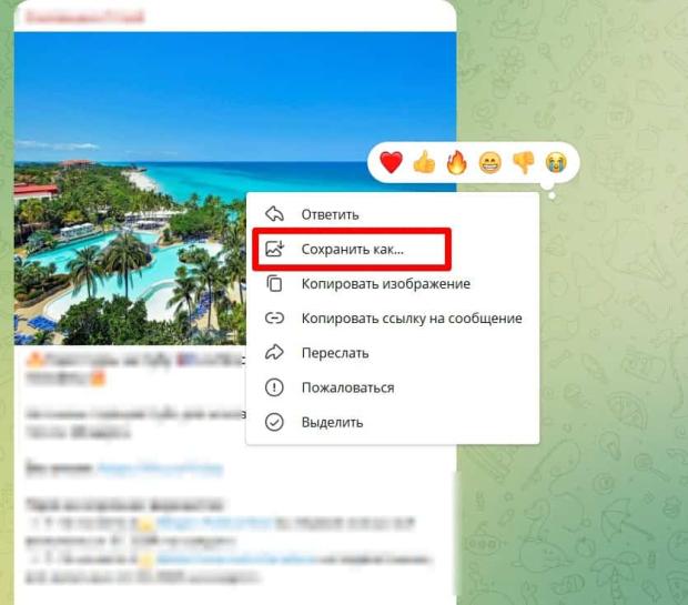 Скачивание фотографии из Telegram на ПК 