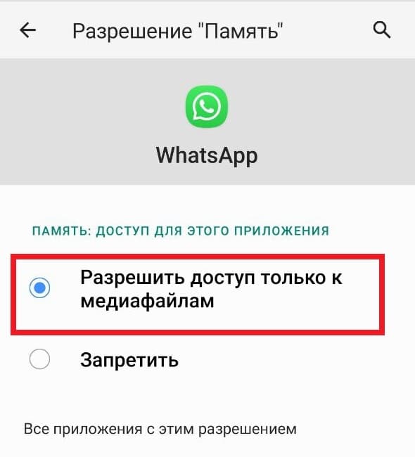 Опция «Разрешить доступ к медиафайлам» активирована 