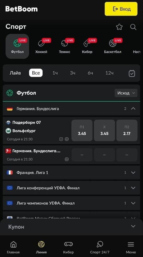 Линия Бундеслиги в BetBoom
