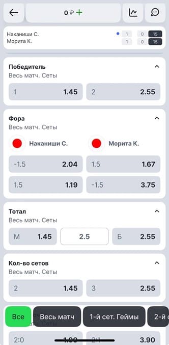 Роспись теннисного матча в Лига Ставок