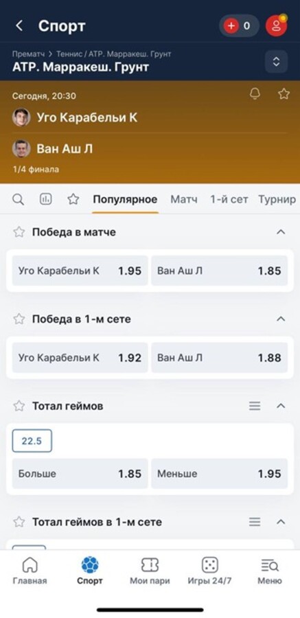 Теннис АТР Марракеш в линии