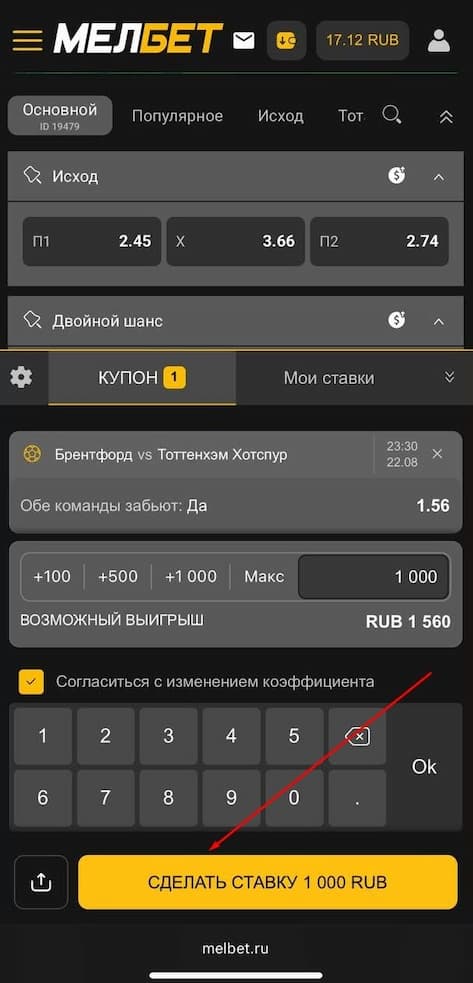 Подтвердите ставку