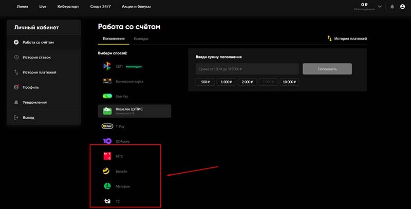 Выберите мобильные платежи для пополнения на BetBoom