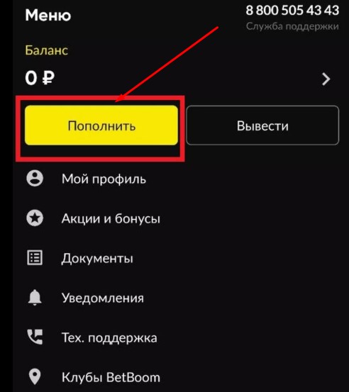 Пополните средствами аккаунт BetBoom