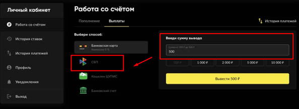 Выберите СБП для вывода на BetBoom