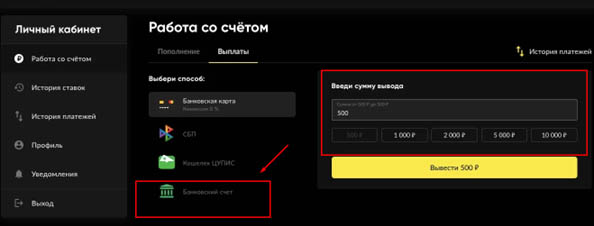 Введите сумму вывода на Бетбум