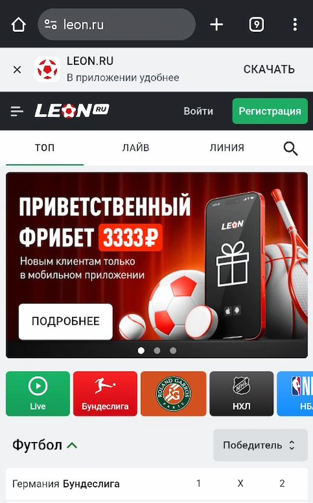 Мобильная версия сайта Леон
