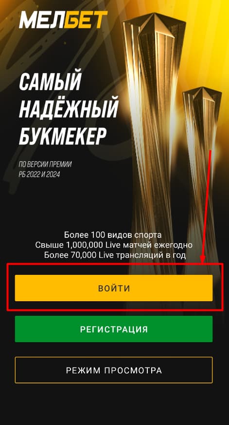 В открывшемся меню кликните кнопку «Войти».