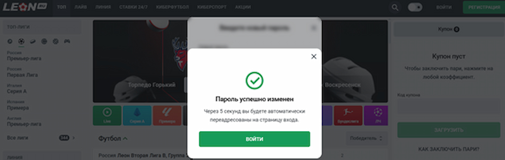 Запомните ваш новый пароль на БК Leon