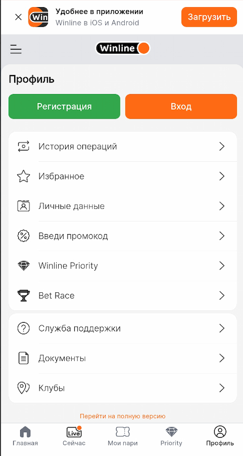 Кнопка «Вход»