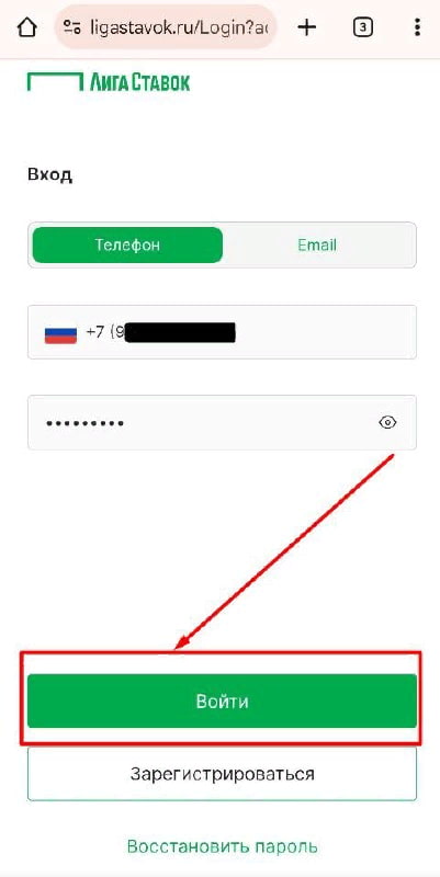 Данные для авторизации Лига Ставок
