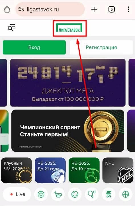 Навигация Liga Stavok