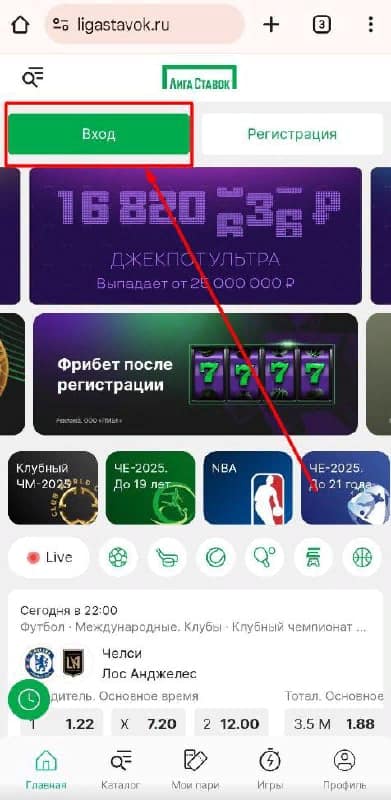 Кнопка Вход Liga Stavok