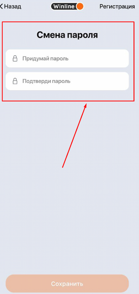 Создайте новый пароль в приложении Winline