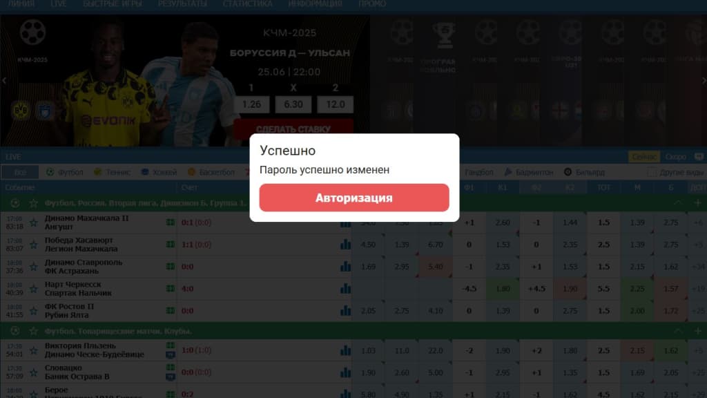 После этого появится сообщение, что пароль успешно изменен и игрок может войти по нему в ЛК. Для этого нажмите «Авторизация» и войдите в профиль по новым данным.