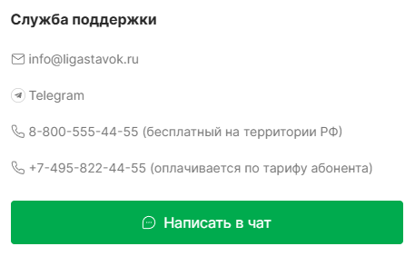 Контакты службы поддержки Лиги Ставок