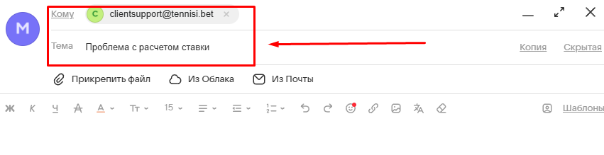 Свяжитесь по почте с поддержкой Тенниси