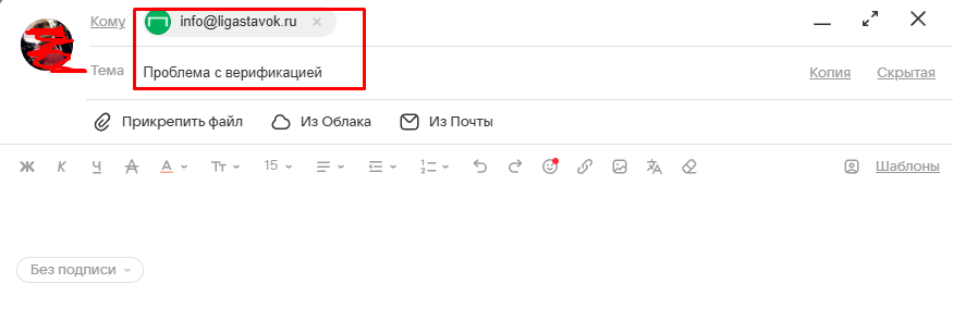 Напишите в email поддержку Лиги Ставок