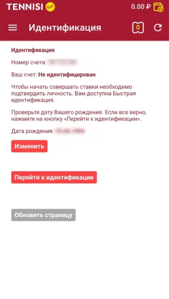 Идентификация в БК Тенниси