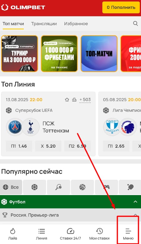 Войдите в личный кабинет и нажмите «Меню».