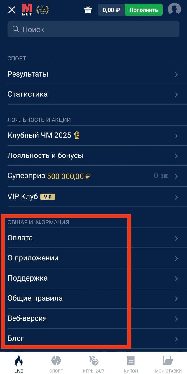 В основном меню на главной расширен раздел «Общая информация» – здесь есть ссылки на правила, данные об оплате, на блог и веб-версию сайта.