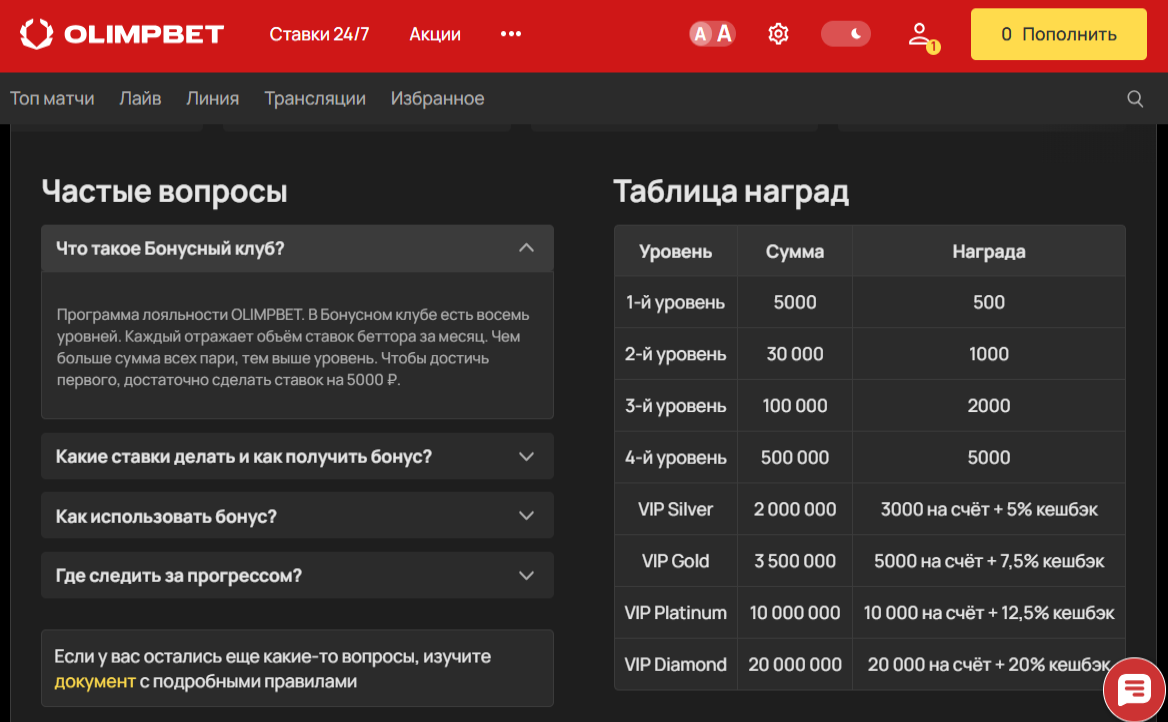 Фрибеты для постоянных пользователей от Олимпбет