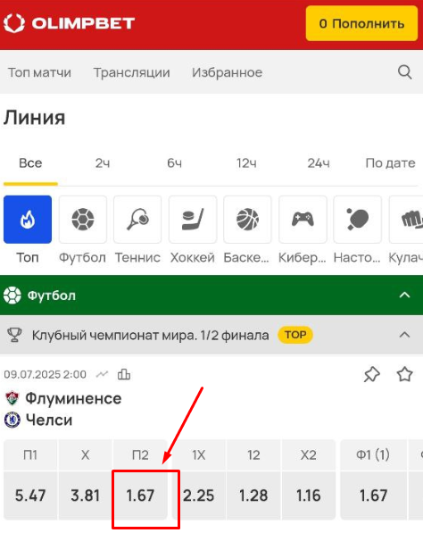 Выберите матч для ставки на БК Olimp