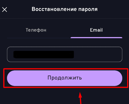 Укажите в пустой строке почту и нажмите «Продолжить» в приложении Беттери