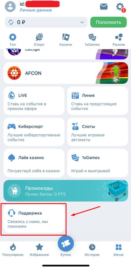 Выберите поддержку на 1xBet