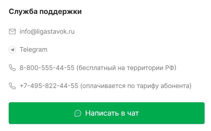 Служба поддержки БК Лига Ставок