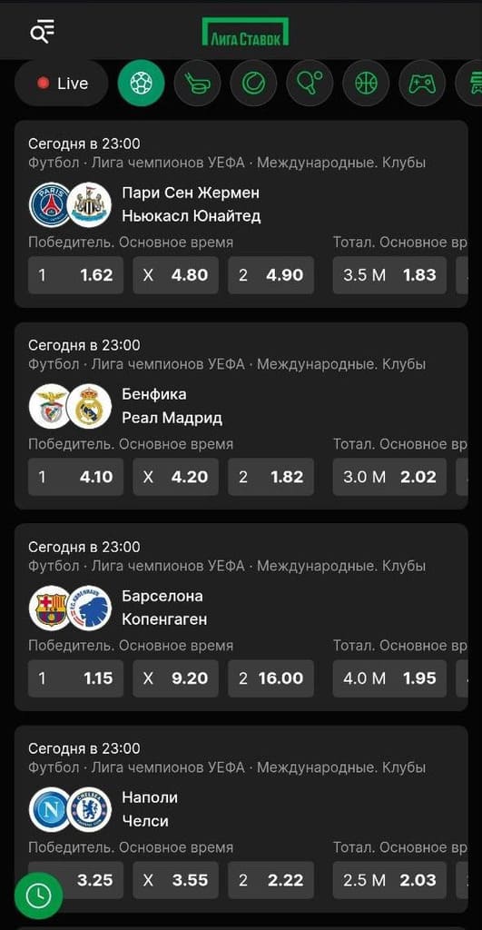 Коэффициенты БК Лига ставок